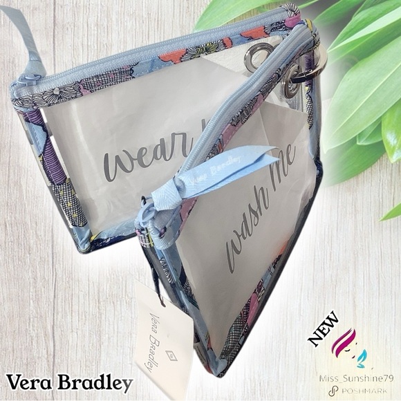 Vera Bradley NEW - Clear Pouch Set - wash me & wear me - each clear bag 7” x 5” - Picture 1 of 5